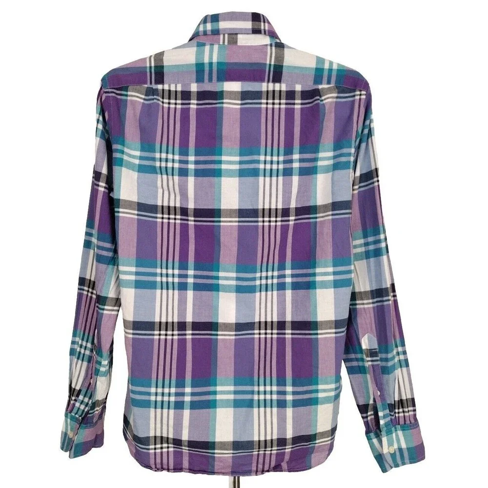 J.Crew Summer Plaid Shirt Mens Size S Purple Blue Long Sleeve Button Up